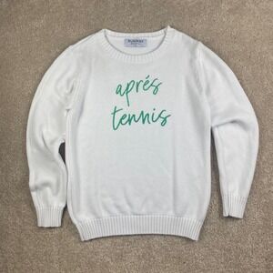Runway Athletics Apres Tennis Sweater White Green Embroidered Cotton Knit Small